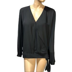 LOFT Outlet Black Long Sleeve Faux Wrap Tie Side Blouse Top Size XL Pullover NWT
